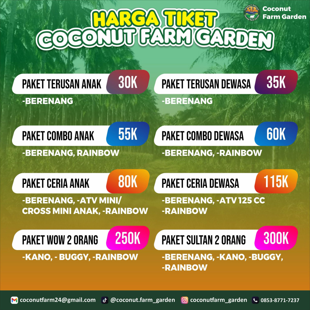 Harga Tiket Terusan Coconut Farm Garden Cibeber