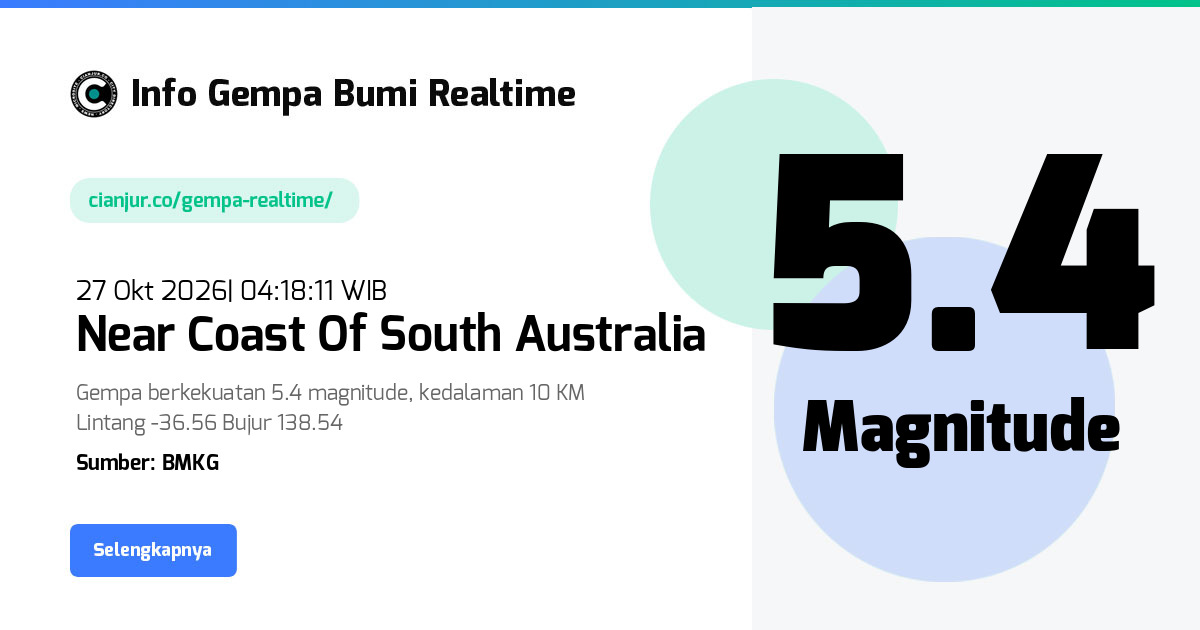 Gempa Near Coast Of South Australia - 27 Okt 2026 04:18:11 WIB
