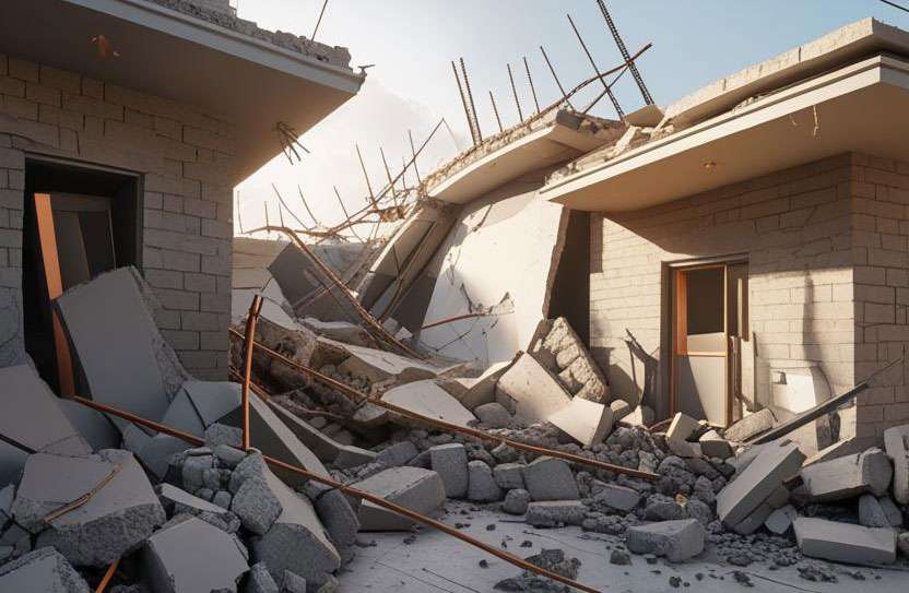 ilustrasi gambar AI rumah yang hancur karena gempa