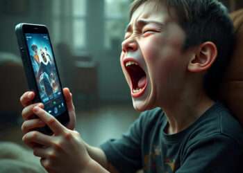 ilustrasi seorang anak sedang stress di depan gadget karena dampak buruk game online