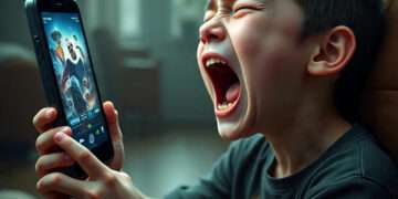 ilustrasi seorang anak sedang stress di depan gadget karena dampak buruk game online