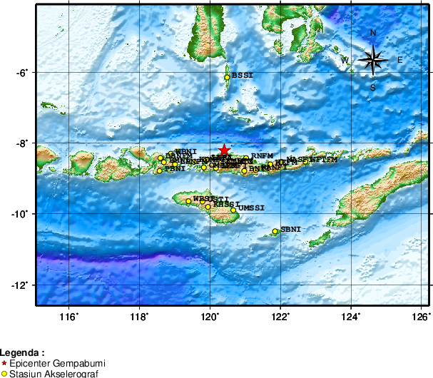 Pusat gempa berada di laut 45 km Utara Ruteng, Manggarai