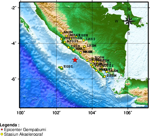 Pusat gempa berada di laut 37 km barat daya Kaur