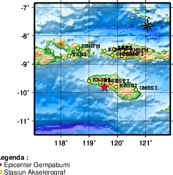 Pusat gempa berada di laut 20 km Timur Wanokaka