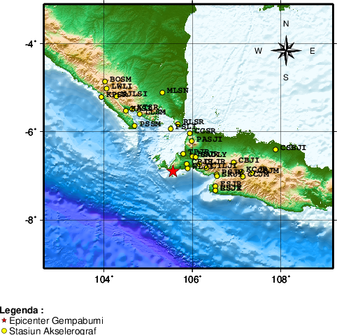 Pusat gempa berada di laut 27 km selatan Banten