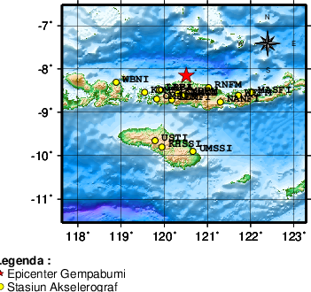 Pusat gempa berada di laut 52 km utara Ruteng-Manggarai